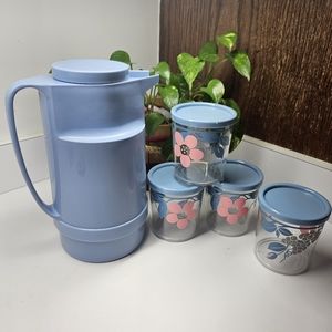 1970s Interpur Retro Pitcher Cup Set Daisy Vines Drinking Cup With Lids
